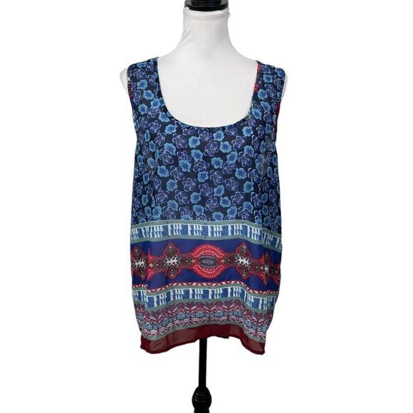 Speed Limit MPH Blouse Plus Size 2X Sheer Split Racer Back Over Top Floral Aztec - Picture 12 of 12